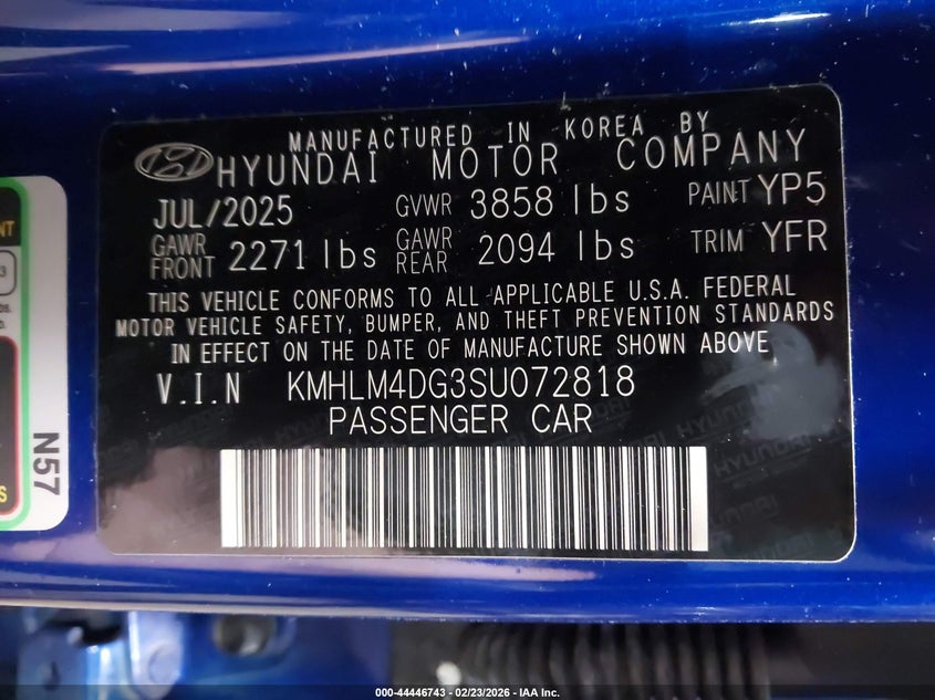 2025 Hyundai Elantra VIN KMHLM4DG3SU072818 IAAI salvage auction — RIGHT SIDE, Salvage (Minnesota), sold $4,800 on 2026-07-24 (photo 9)
