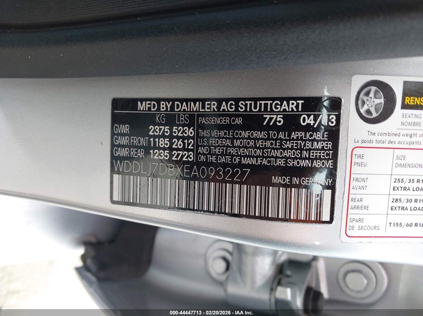 2014 Mercedes-benz Cls-klasse VIN WDDLJ7DBXEA093227 IAAI salvage auction — REAR END, Salvage Title, sold $3,250 on 2026-07-13 (photo 9)