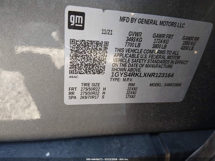 2022 Cadillac Escalade esv VIN 1GYS4RKLXNR123164 IAAI salvage auction — FRONT END, Clear (Oklahoma), sold $23,400 on 2026-07-14 (photo 9)