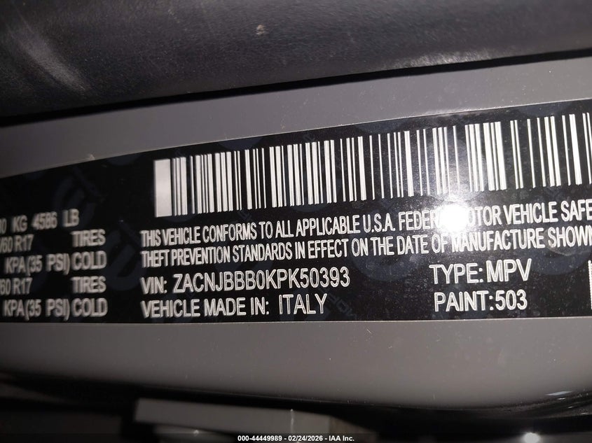 2019 Jeep Renegade VIN ZACNJBBB0KPK50393 IAAI salvage auction — RIGHT SIDE, Salvage (Michigan), sold $525 on 2026-07-09 (photo 9)