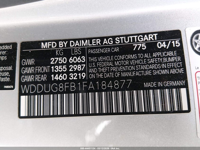 2015 Mercedes-benz S class VIN WDDUG8FB1FA184877 IAAI salvage auction — FRONT END, Salvage (Colorado), sold $4,750 on 2026-08-04 (photo 9)