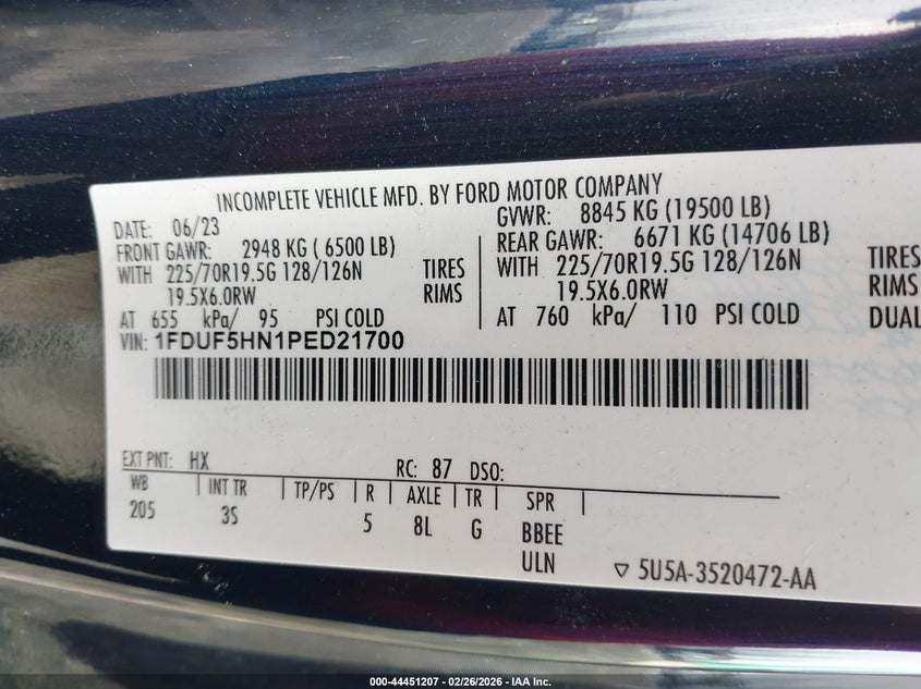 2023 Ford F-550 chassis VIN 1FDUF5HN1PED21700 IAAI salvage auction — FRONT END, Other, sold $23,950 on 2026-07-15 (photo 8)