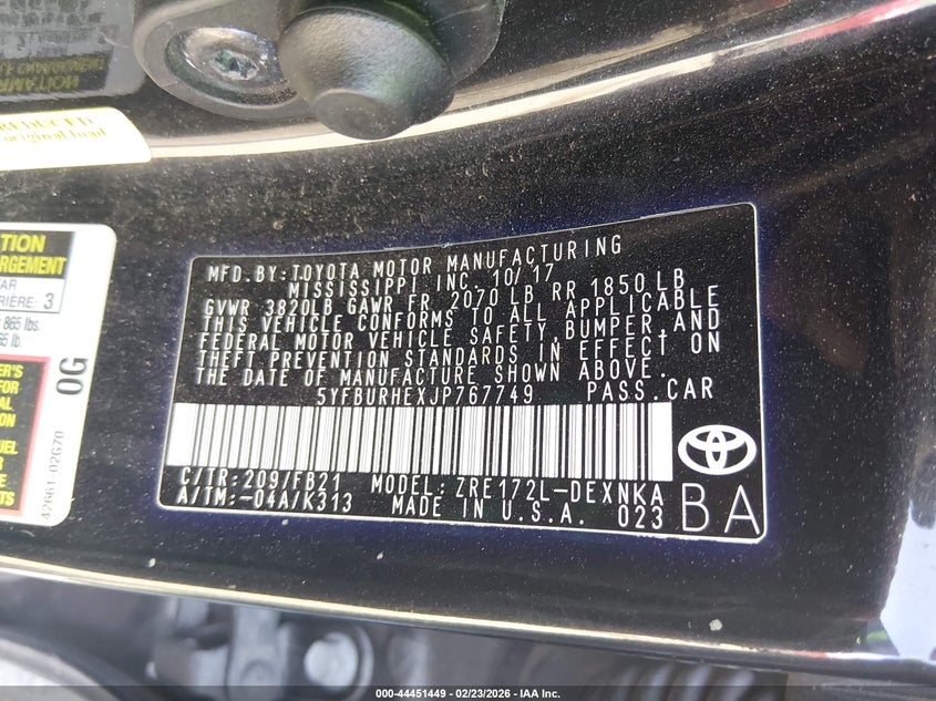 2018 Toyota Corolla VIN 5YFBURHEXJP767749 IAAI salvage auction — FRONT END, Clear (Oklahoma), sold $3,800 on 2026-07-15 (photo 9)