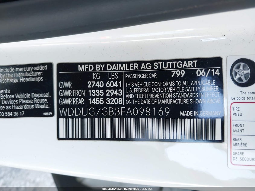 2015 Mercedes-benz S class VIN WDDUG7GB3FA098169 IAAI salvage auction — Rear End, Salvage (California), sold $19,750 on 2026-05-07 (photo 9)