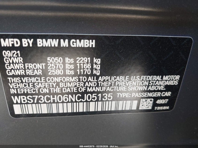 2022 BMW M5 VIN WBS73CH06NCJ05135 IAAI salvage auction — Front End, Salvage (California), sold $56,250 on 2026-05-18 (photo 9)