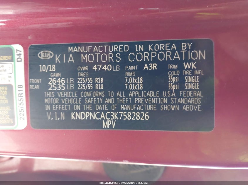 2019 Kia Sportage VIN KNDPNCAC3K7582826 IAAI salvage auction — FRONT END, Salvage Title, sold $625 on 2026-08-02 (photo 9)