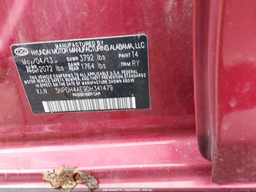 2013 Hyundai Elantra VIN 5NPDH4AE9DH341479 IAAI salvage auction — RIGHT SIDE, Salvage (Utah), sold $750 on 2026-07-09 (photo 9)