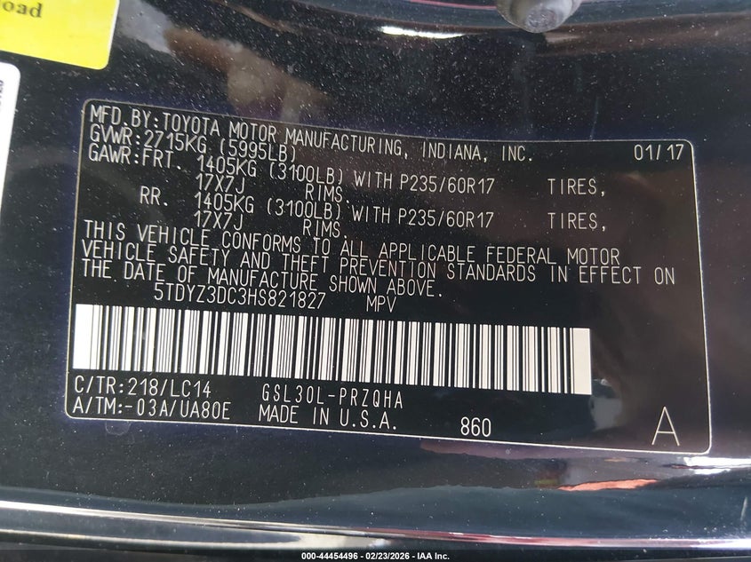 2017 Toyota Sienna VIN 5TDYZ3DC3HS821827 IAAI salvage auction — RIGHT REAR, Salvage (Colorado), sold $25 on 2026-07-28 (photo 9)