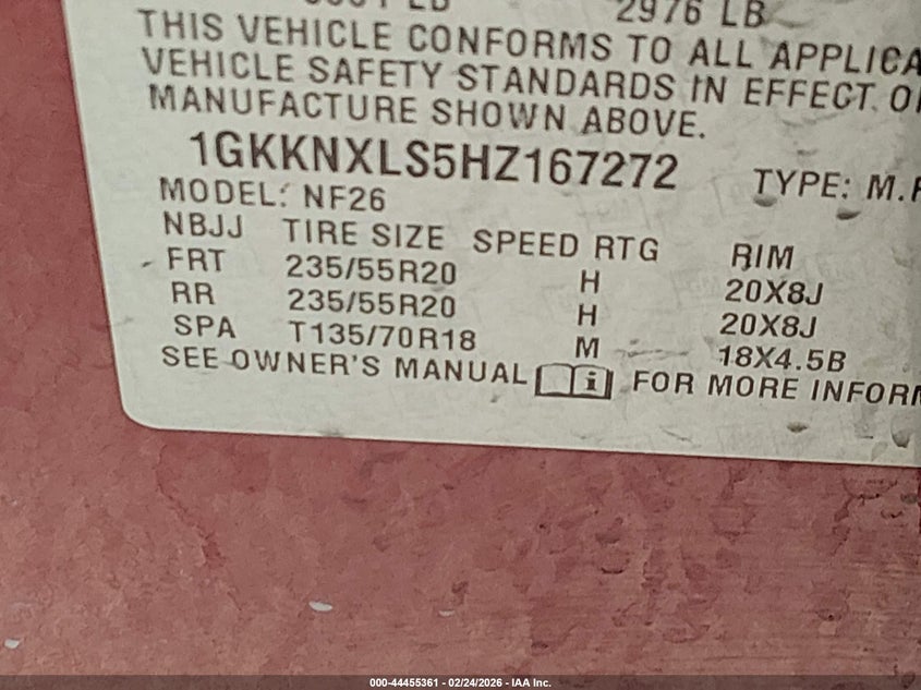 2017 Gmc Acadia VIN 1GKKNXLS5HZ167272 IAAI salvage auction — BIOHAZARD/CHEMICAL, Other, sold $3,050 on 2026-08-24 (photo 9)