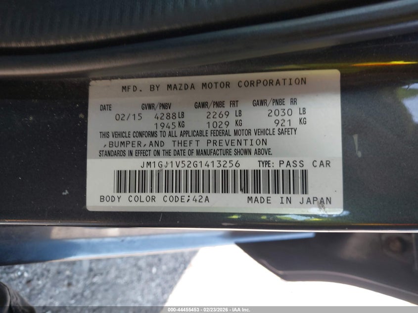 2016 Mazda 6 VIN JM1GJ1V52G1413256 IAAI salvage auction — MECHANICAL, Salvage (Georgia), sold $525 on 2026-07-22 (photo 9)