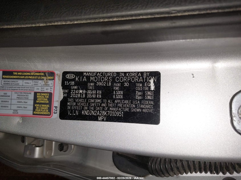 2019 Kia Soul VIN KNDJN2A28K7010951 IAAI salvage auction — REAR END, Salvage Title, sold $900 on 2026-07-28 (photo 9)