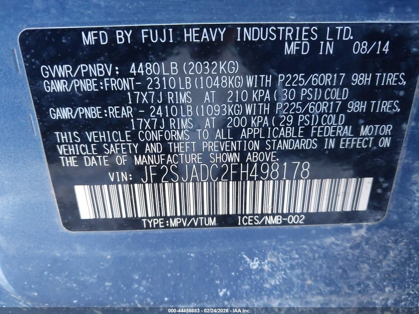2015 Subaru Forester VIN JF2SJADC2FH498178 IAAI salvage auction — FRONT END, Salvage (Maine), sold $700 on 2026-07-06 (photo 9)