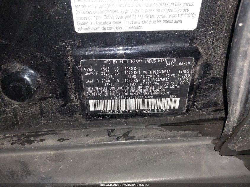 2011 Subaru Outback VIN 4S4BRBKC9B3316320 IAAI salvage auction — RIGHT FRONT, Salvage (Oregon), sold $375 on 2026-07-25 (photo 9)