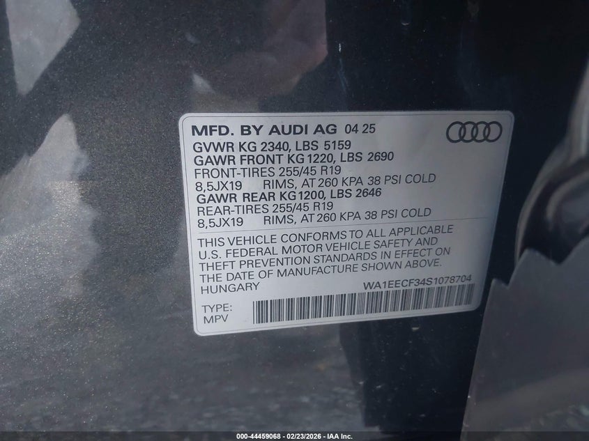 2025 Audi Q3 VIN WA1EECF34S1078704 IAAI salvage auction — FRONT END, Salvage Title, sold $13,400 on 2026-07-09 (photo 9)