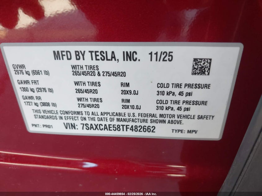 2026 Tesla Model x VIN 7SAXCAE58TF482662 IAAI salvage auction — FRONT END, Salvage Title, sold $22,100 on 2026-07-14 (photo 9)