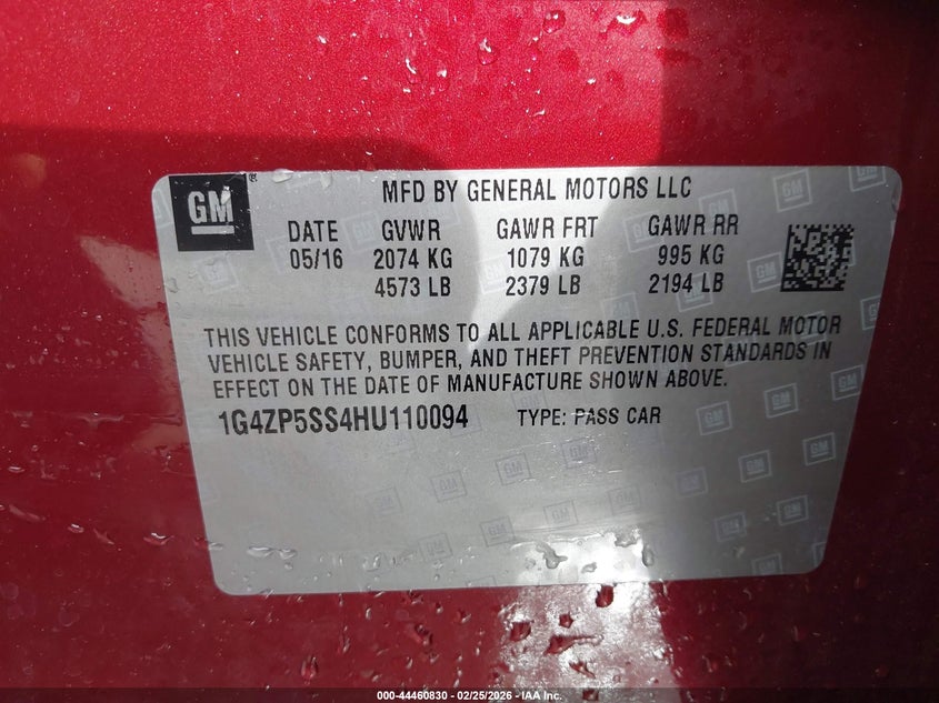 2017 Buick Lacrosse VIN 1G4ZP5SS4HU110094 IAAI salvage auction — FRONT END, Salvage Title, sold $2,050 on 2026-07-21 (photo 9)