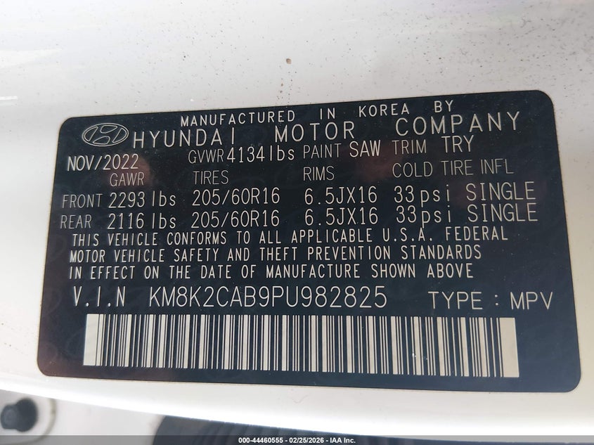 2023 Hyundai Kona VIN KM8K2CAB9PU982825 IAAI salvage auction — FRONT END, Salvage (West Virginia), sold $3,650 on 2026-07-09 (photo 9)