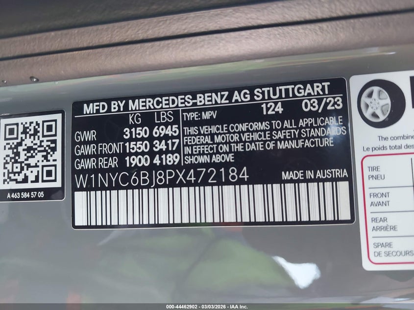 2023 Mercedes-benz G-klasse VIN W1NYC6BJ8PX472184 IAAI salvage auction — RIGHT REAR, Salvage Title, sold $95,250 on 2026-07-06 (photo 9)