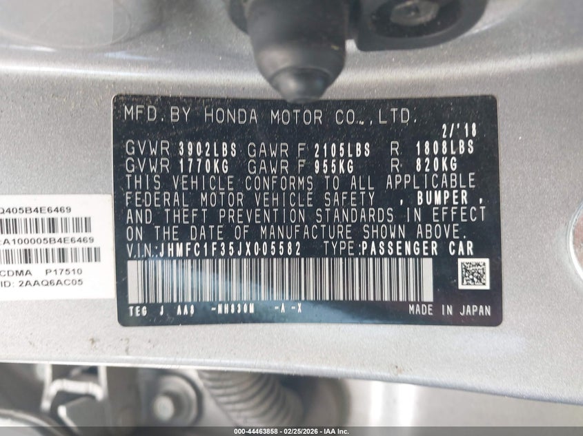 2018 Honda Civic VIN JHMFC1F35JX005582 IAAI salvage auction — UNKNOWN, Salvage Title, sold $1,800 on 2026-07-08 (photo 9)