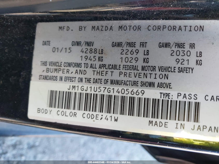 2016 Mazda 6 VIN JM1GJ1U57G1405669 IAAI salvage auction — FRONT END, Salvage Title, sold $825 on 2026-07-07 (photo 9)