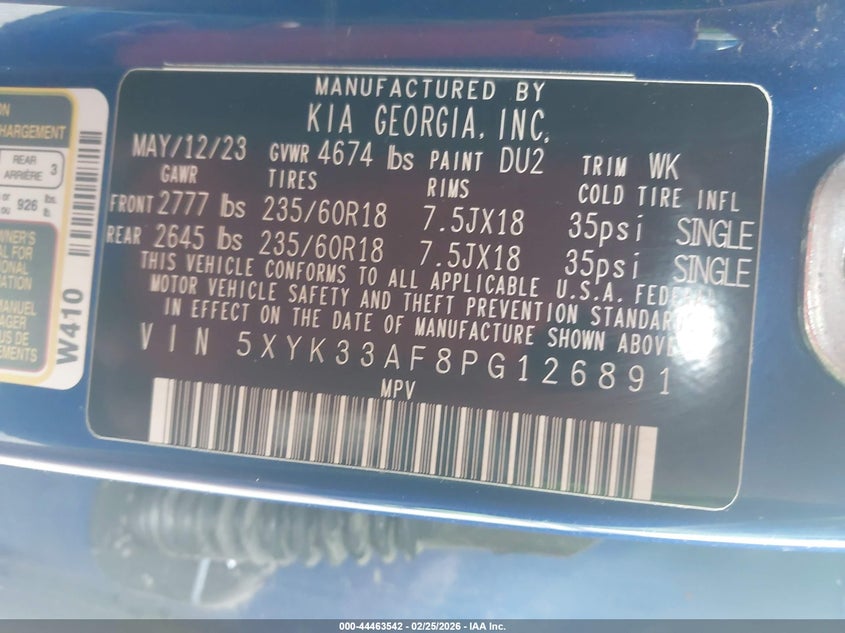 2023 Kia Sportage VIN 5XYK33AF8PG126891 IAAI salvage auction — FRONT END, Salvage Title, sold $3,950 on 2026-07-29 (photo 9)