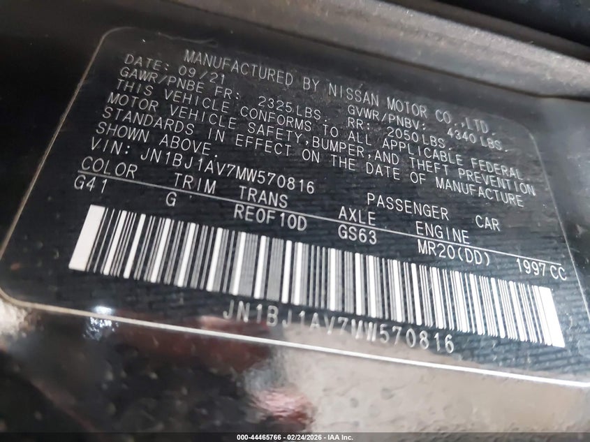 2021 Nissan Rogue VIN JN1BJ1AV7MW570816 IAAI salvage auction — FRONT END, Salvage (California), sold $3,750 on 2026-07-21 (photo 9)