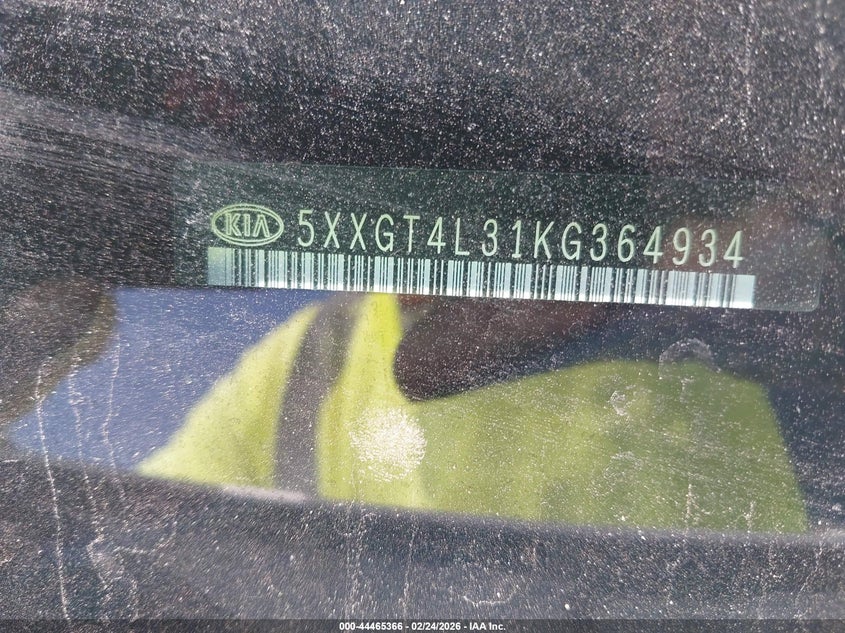 2019 Kia Optima VIN 5XXGT4L31KG364934 IAAI salvage auction — REAR END, Salvage (Texas), sold $3,000 on 2026-07-29 (photo 9)