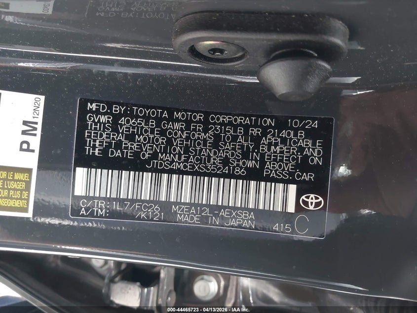 2025 Toyota Corolla VIN JTDS4MCEXS3524186 IAAI salvage auction — UNKNOWN, Salvage (Hawaii), sold $6,350 on 2026-07-21 (photo 9)