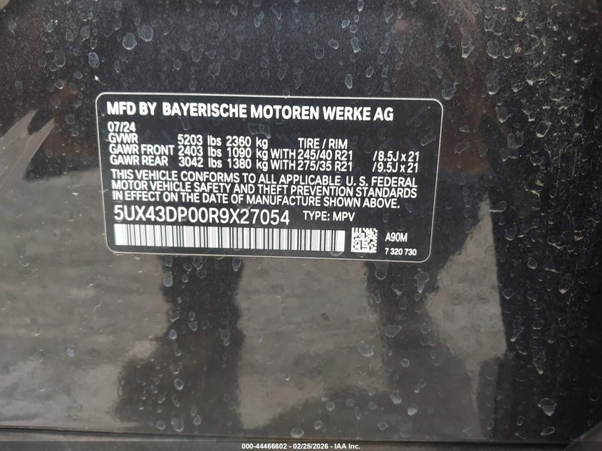 2024 BMW X3 VIN 5UX43DP00R9X27054 IAAI salvage auction — RIGHT SIDE, Original (Texas), sold $20,600 on 2026-07-29 (photo 9)