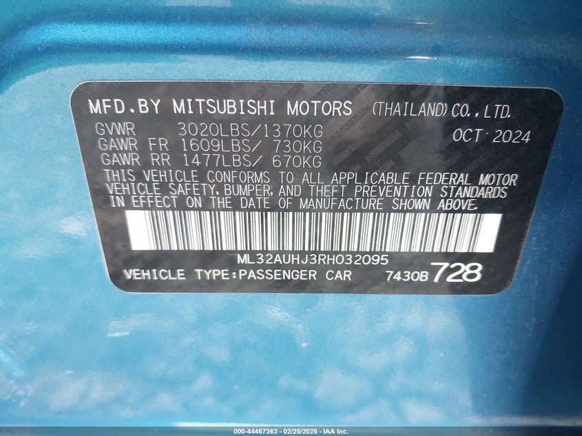 2024 Mitsubishi Mirage VIN ML32AUHJ3RH032095 IAAI salvage auction — LEFT FRONT, Enterprise Vehicles Salvage (Arizona), sold $1,550 on 2026-07-22 (photo 9)