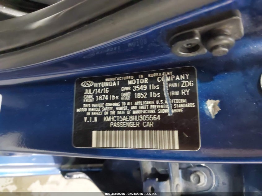 2017 Hyundai Accent VIN KMHCT5AE8HU305564 IAAI salvage auction — FRONT END, Salvage (Idaho), sold $1,300 on 2026-07-31 (photo 9)