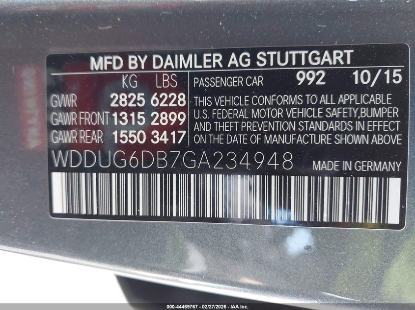 2016 Mercedes-benz S-klasse VIN WDDUG6DB7GA234948 IAAI salvage auction — FRONT & REAR, Salvage Title, sold $3,200 on 2026-07-08 (photo 9)