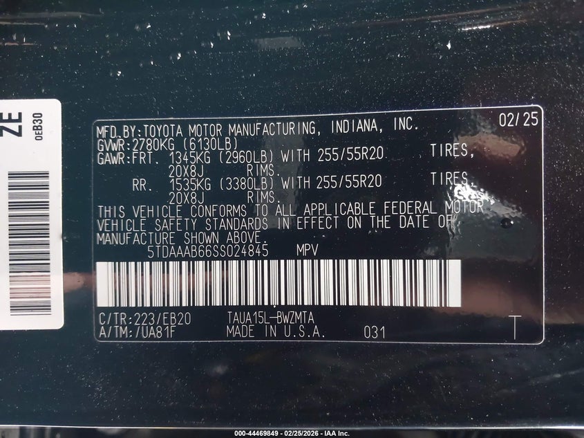 2025 Lexus Tx VIN 5TDAAAB66SS024845 IAAI salvage auction — LEFT FRONT, Salvage Title, sold $32,600 on 2026-07-06 (photo 9)
