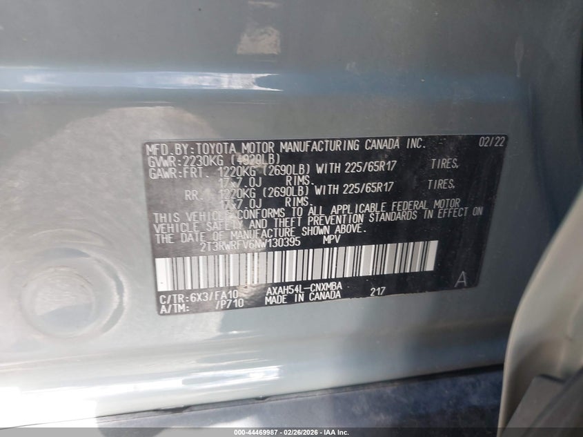 2022 Toyota Rav 4 VIN 2T3RWRFV6NW130395 IAAI salvage auction — RIGHT SIDE, Rebuildable (Florida), sold $11,900 on 2026-07-09 (photo 9)