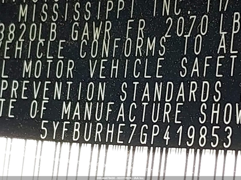 2016 Toyota Corolla VIN 5YFBURHE7GP419853 IAAI salvage auction — FRONT END, Clear (Oklahoma), sold $2,675 on 2026-07-07 (photo 9)
