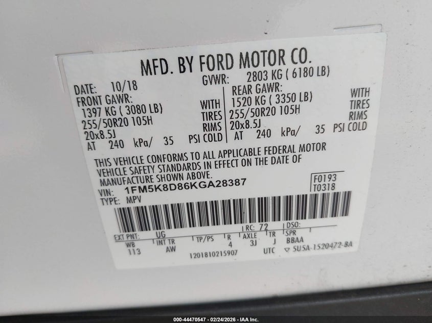 2019 Ford Explorer VIN 1FM5K8D86KGA28387 IAAI salvage auction — RIGHT FRONT, Salvage Title, sold $2,725 on 2026-07-19 (photo 9)