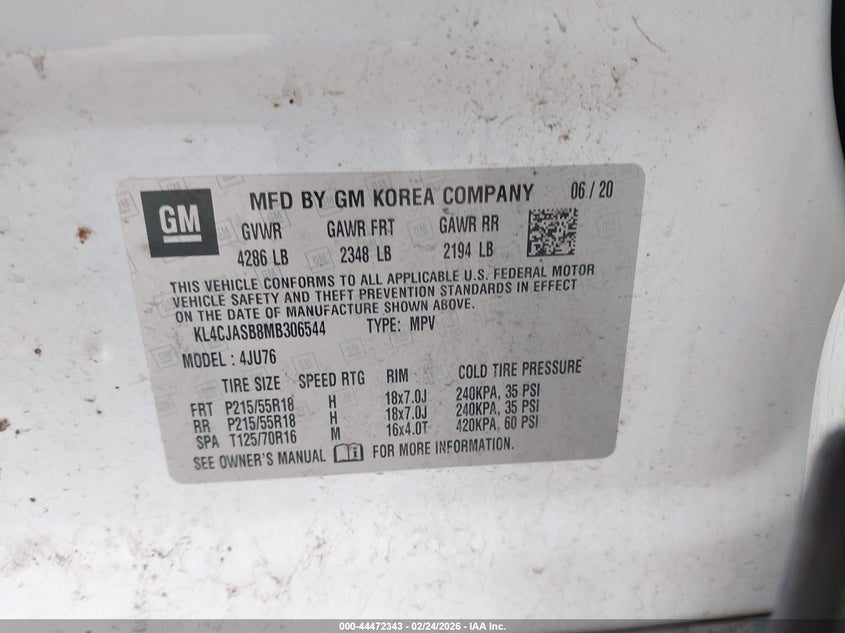 2021 Buick Encore VIN KL4CJASB8MB306544 IAAI salvage auction — FRONT END, Salvage Title, sold $1,150 on 2026-07-29 (photo 9)