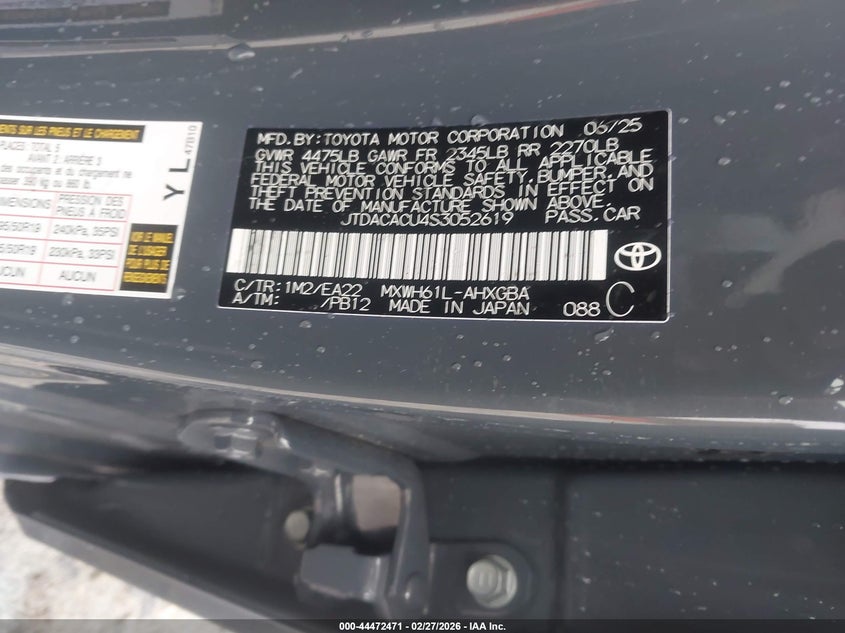 2025 Toyota Prius VIN JTDACACU4S3052619 IAAI salvage auction — BIO HAZARD, Salvage Title, sold $5,275 on 2026-07-14 (photo 9)