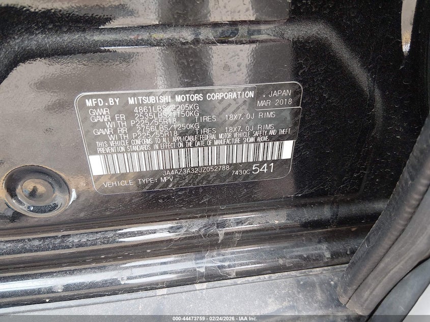 2018 Mitsubishi Outlander VIN JA4AZ3A32JZ052788 IAAI salvage auction — FRONT END, Salvage (Colorado), sold $1,800 on 2026-07-14 (photo 9)