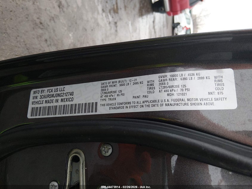 2022 Ram 2500 VIN 3C6UR5MJ0NG212740 IAAI salvage auction — SIDE, Salvage (Pennsylvania), sold $13,700 on 2026-08-01 (photo 9)