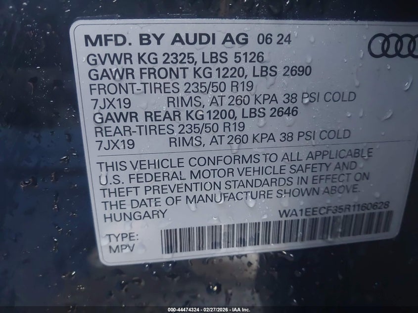 2024 Audi Q3 VIN WA1EECF35R1160628 IAAI salvage auction — ROOF, Salvage Title, sold $10,000 on 2026-09-05 (photo 9)