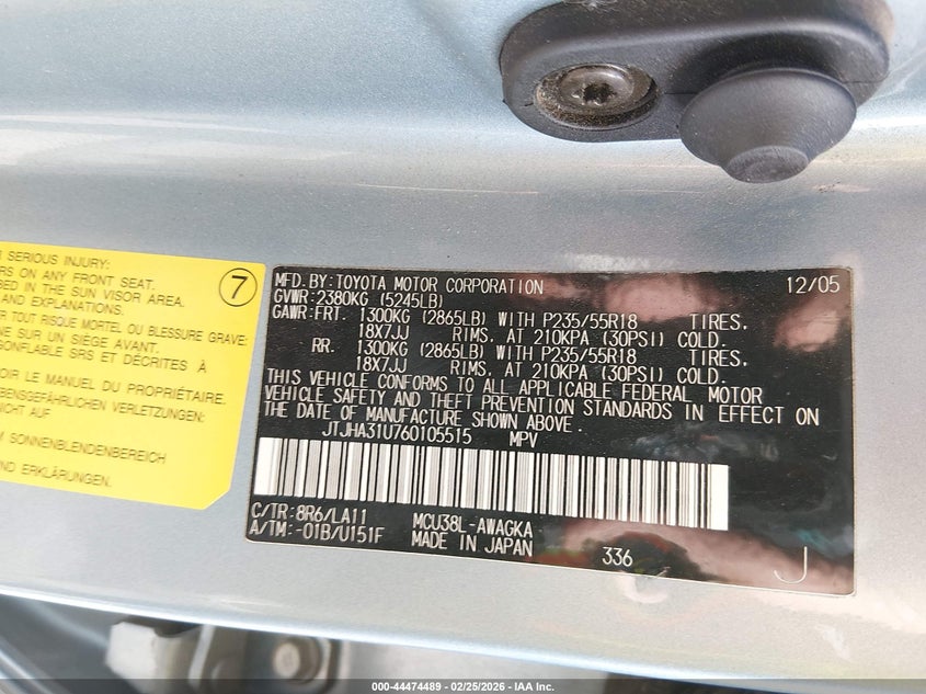 2006 Lexus Rx VIN JTJHA31U760105515 IAAI salvage auction — RIGHT REAR, Salvage (New Mexico), sold $2,200 on 2026-07-13 (photo 9)