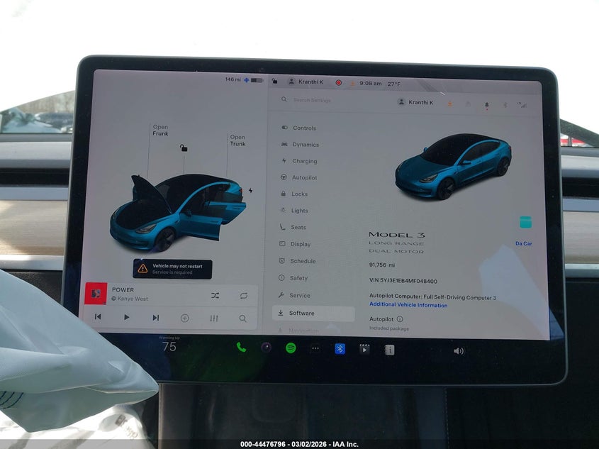 2021 Tesla Model 3 VIN 5YJ3E1EB4MF048400 IAAI salvage auction — FRONT END, Salvage Title, sold $6,300 on 2026-07-17 (photo 7)