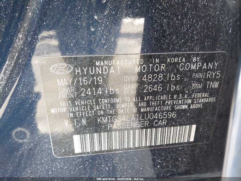 2020 Genesis G70 VIN KMTG34LA1LU046596 IAAI salvage auction — FRONT END, Salvage (New Jersey), sold $3,500 on 2026-07-27 (photo 9)