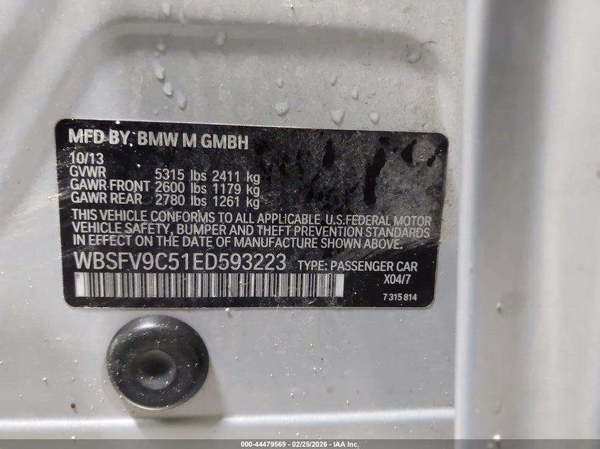 2014 BMW M5 VIN WBSFV9C51ED593223 IAAI salvage auction — FRONT END, Salvage Title, sold $5,700 on 2026-07-31 (photo 9)