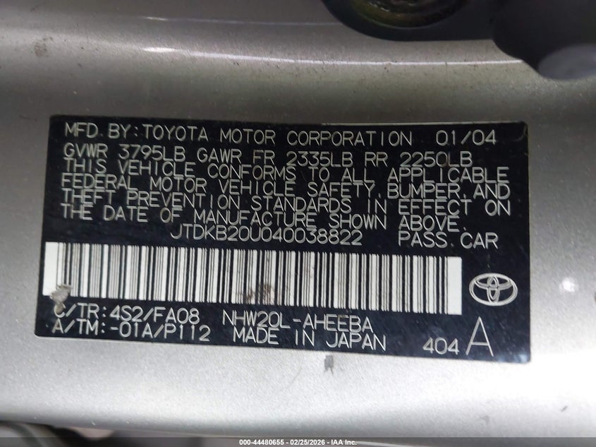 2004 Toyota Prius VIN JTDKB20U040038822 IAAI salvage auction — FRONT END, Clear-Dealer Only (Arizona), sold $450 on 2026-07-14 (photo 9)