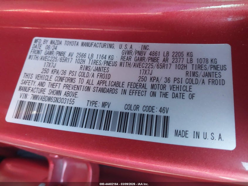 2025 Mazda Cx-50 VIN 7MMVABDM6SN303155 IAAI salvage auction — REAR END, Salvage Title, sold $25 on 2026-07-28 (photo 9)