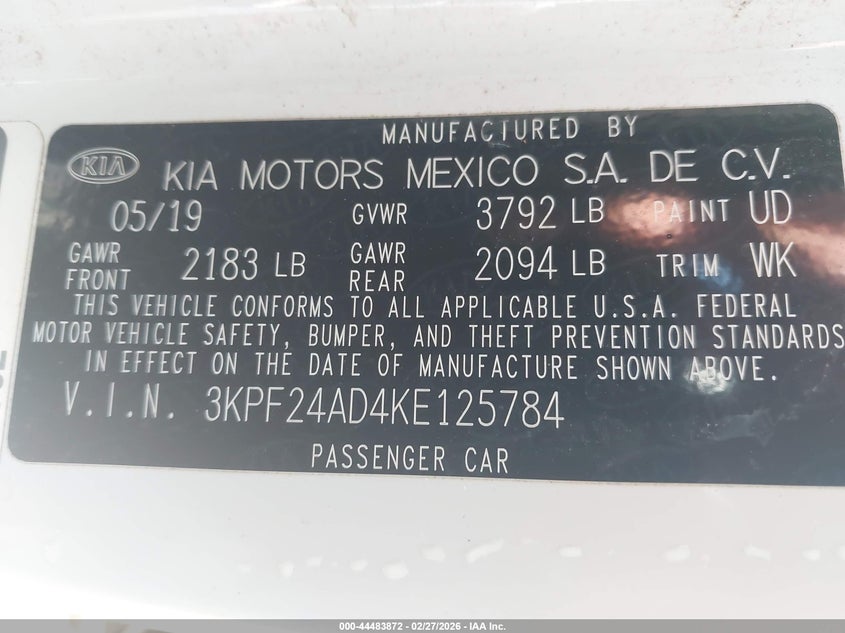2019 Kia Forte VIN 3KPF24AD4KE125784 IAAI salvage auction — FRONT END, Clear (Oklahoma), sold $2,150 on 2026-07-21 (photo 9)