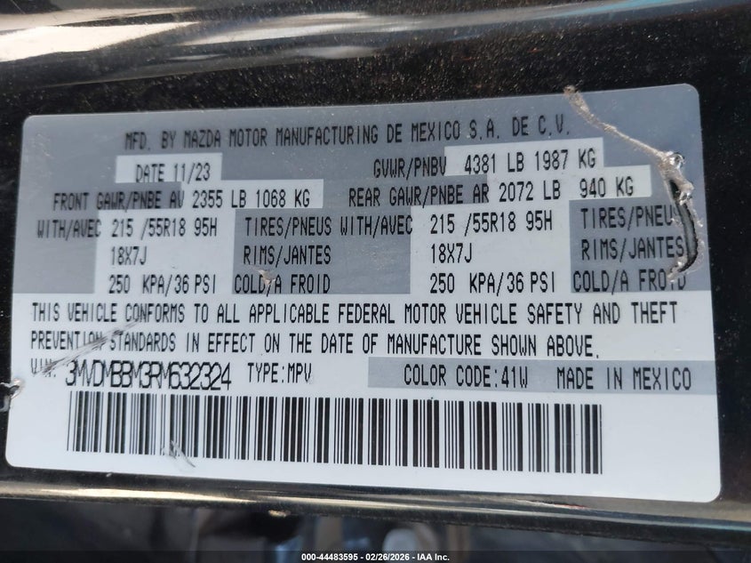 2024 Mazda Cx-30 VIN 3MVDMBBM3RM632324 IAAI salvage auction — FRONT END, Salvage Title, sold $2,650 on 2026-07-21 (photo 9)