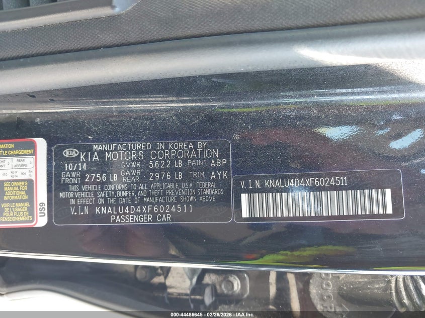 2015 Kia K900 VIN KNALU4D4XF6024511 IAAI salvage auction — RIGHT FRONT, Salvage Title, sold $1,650 on 2026-07-14 (photo 9)